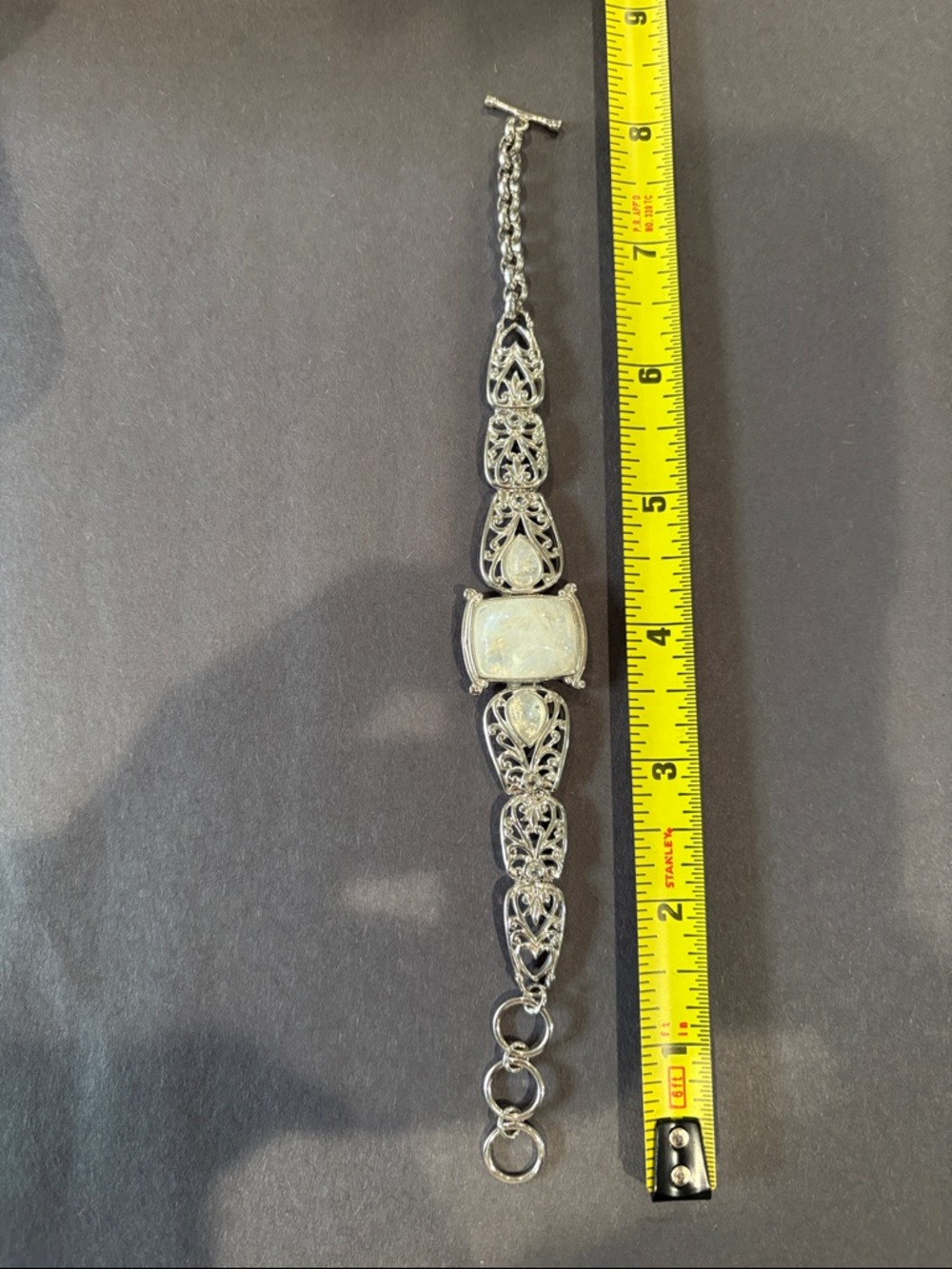 Silver Filigree Bracelet with Milky White Center Stone